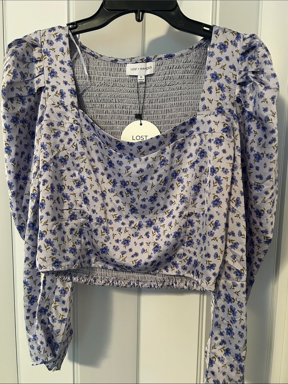 Lost + Wander Lilac Floral Puff Sleeve Crop Top